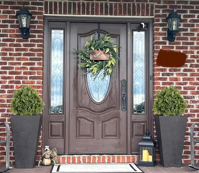 27“ Realistic Artificial Boxwood Topiary Trees Set of 2, Faux Boxwood Plants Outdoor UV-Resistant, No Maintenance Curb Appeal Fake Evergreen Bushes & Shrubs for Front Porch Outside Planter Decor