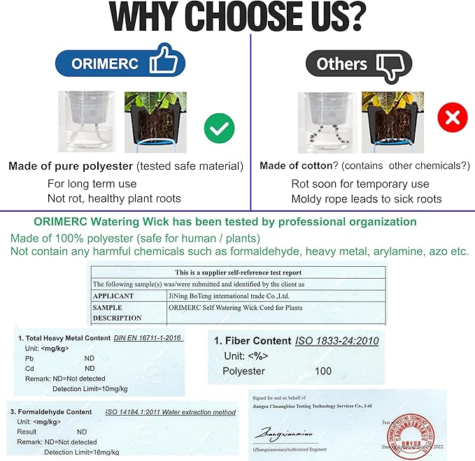 ORIMERC 150 feet 1/6 inch Self Watering Capillary Wick Cord Vacation Plant Sitter DIY Hydroponic Wicking Rope Seeds Start Planter Pot Automatic Potted Flower Passive Lazy Waterer String System Device