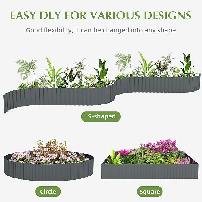 Metal Garden Edging Border, Corrugated Steel Landscaping, DIY for Lawn (Black, 10 Inch x 10FT)