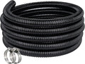 Pond Hose ID 1-1/2” × 25ft Black Corrugated Flexible Reinforced PVC Hose Vinyl Tubing for Pond Pump Fountain Garden Waterfall, Non-toxic & Kinkproof, with 2 clamps, 1.5in 38mm id