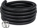 Pond Hose ID 1-1/2” × 10ft Black Corrugated Flexible Reinforced PVC Hose Vinyl Tubing for Pond Pump Fountain Garden Waterfall, Non-toxic & Kinkproof, with 2 clamps, 1.5 in 38mm id