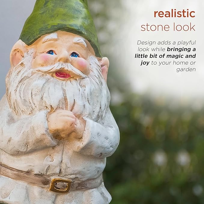 Alpine Corporation 12" Tall Outdoor Garden Gnome Folding Hands Yard Statue Decoration
