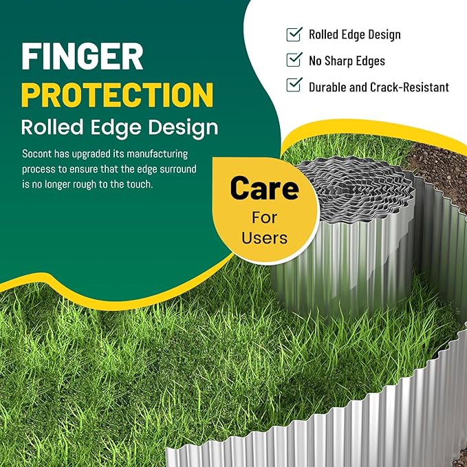 Corrugated Metal Garden Edging, 8"×10Ft Durable Landscape Border for Garden, Lawn, Flower Beds and Paver Edging (Silver)