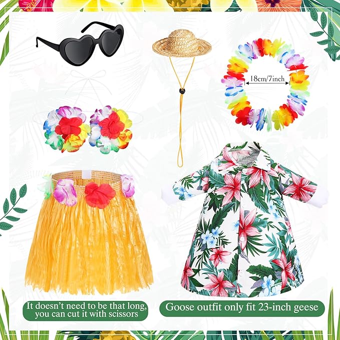 2 Set Hawaiian Luau Porch Goose Outfit for Lawn 23'' Plastic Goose Clothes Costume Summer Outdoor Decor(Hula Skirt)
