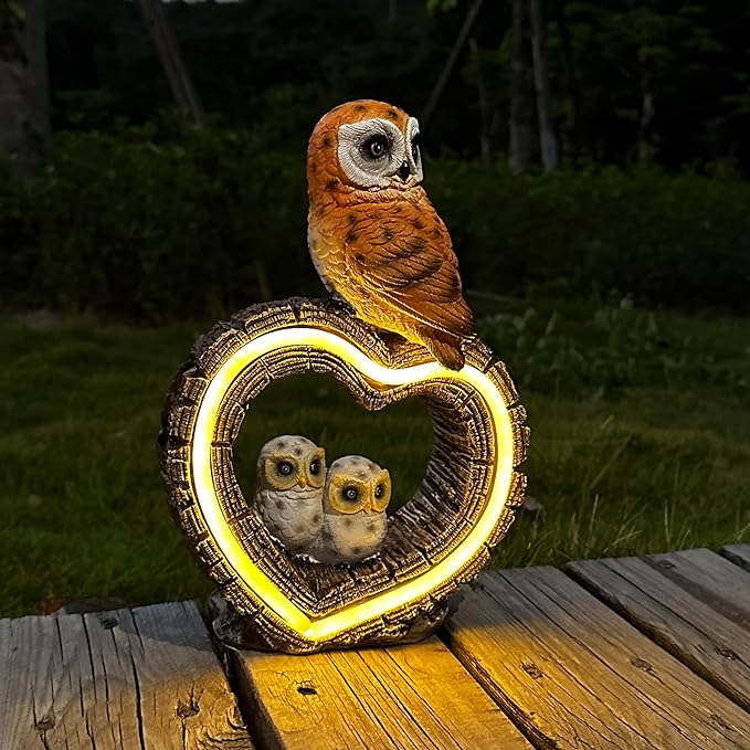 Solar Outdoor Garden Statue, Garden Decor Waterproof Solar Owl Lights for Outside Yards, Art Lawns,Christmas,Home Decor,Birthday Gifts for Women Mom(Love Owl)