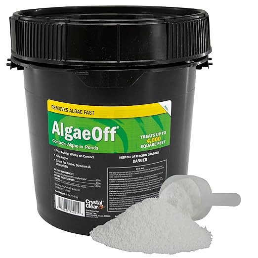 CrystalClear AlgaeOff Pond & Water Garden Scum Cleaner, Waterfall & Rock Slime Remover, String Algae Killer, Green Stain Treatment, EPA Registered Algaecide, Plant, Koi Fish, Bird & Pet Safe, 8 lbs