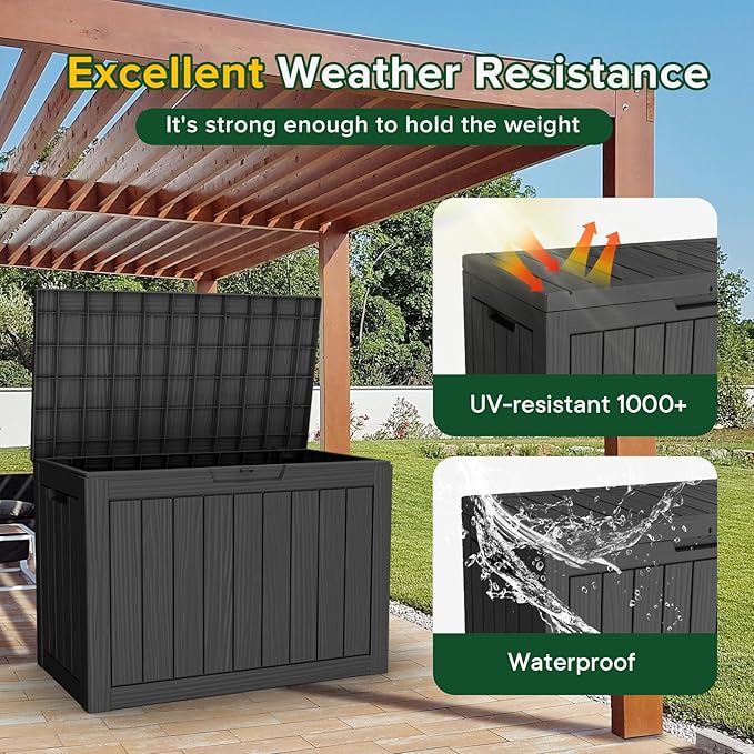 45 Gallon Outdoor Storage Box – Waterproof Deck Box for Garden & Patio,Black