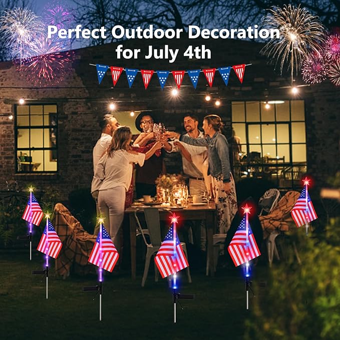 4PCS American Flag Lights 4th of July Solar Patriotic Lawn Light, Garden Stake Light LED Landscape Light Pathway Light for Independence Day Memorial Day Decor(Color Changing-Star)