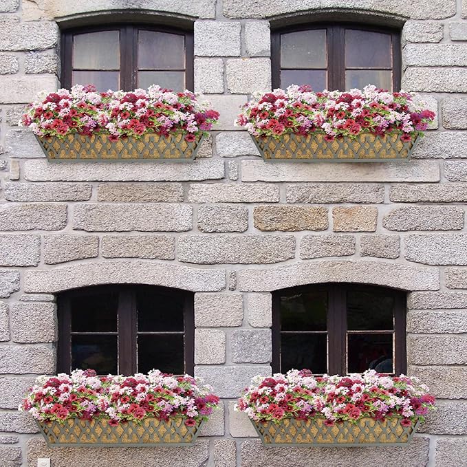 4 Pack 30 Inch Window Boxes Planters Railing Planter Box with Adjustable Brackets for Porch Fence Patio Balcony Hanging Flower Baskets with Coco Liners for Outdoor Garden Decor - Grey