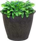 Sunnydaze 24-Inch Anjelica Large Plastic Pot for Plants - Outdoor Polyresin Round Planter with Drillable Drainage Holes - Sable
