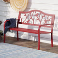 PHI VILLA Outdoor Patio 50" Metal Park Bench Red, Steel Frame Bench with Backrest and Armrests for Porch, Patio, Garden, Lawn, Balcony, Red Bird