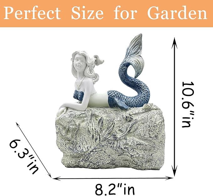 Mermaid Gutter Downspout Splash Block Statue, Garden Outdoor Animal Decor Sculpture, Diverter Rain, Decorative Extension, Waterproof Resin, Fits 3"x4" Rectangular Downspouts, Unique Gift