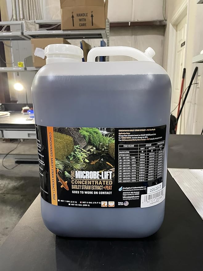 MICROBE-LIFT BSEP5G Concentrated Barley Straw Extract Plus Liquid PEAT Conditioner for Ponds and Outdoor Water Garden, Safe for Live Koi Fish, Plants, and Decorations, 5 Gallons