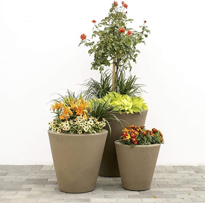 Crescent Garden Dot TruDrop Indoor/Outdoor Planter, Self-Watering Plant Pot, 20 Inches, (Mocha)