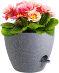 12 inch Large Self Watering Pots, Plant Pots with Mesh Drainage Holes for Indoor Outdoor Plants, Plastic Planters with Deep Reservoir for Garden House Flower Plants, Speckled Grey