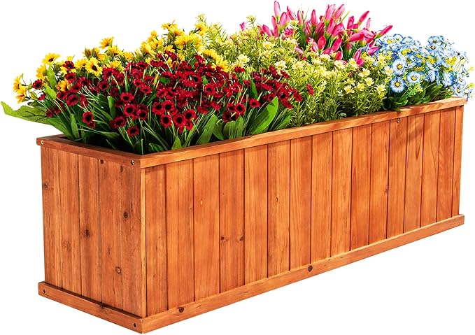IDZO Wooden Window Box 40 in, Spacious Wooden Planter Boxes with Convenient Drainage Holes, Durable Oil Coated Window Box for Flowers & Plants, Decor Garden, Balcony, Backyard, Easy Assembly