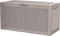 100 Gallon Storage Box, Waterproof Resin Deck Box with Hydraulic Piston Design, Lockable Storage Bench for Package Delivery, Storage Bin for Patio Cushions, Garden Tools, Grey
