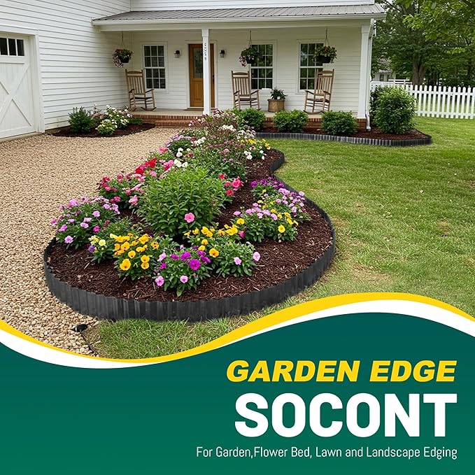 Corrugated Metal Garden Edging, 10"×20Ft Durable Landscape Border for Garden, Lawn, Flower Beds and Paver Edging (Black)