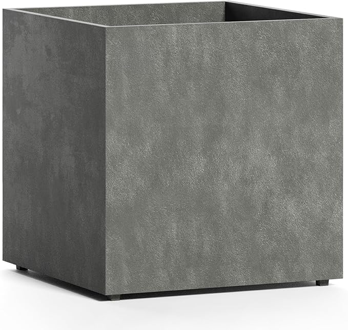 Reglito Cube Planter – Fiberglass Indoor/Outdoor and Weather-Resistant Large Planter (Grey Stone, 35.4" L x 35.4" W x 36" H)