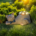 Cat Garden Figurines Outdoor Decor Solar Statue with LED Lights for Patio Lawn Yard Art Decoration Housewarming Garden Gift
