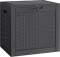 NUNU LAB 30 Gallon Waterproof Outdoor Storage Box, Lockable Resin Deck Box Bench for Patio Cushions, Garden Tools, Pool Accessories & Package Deliveries – Black