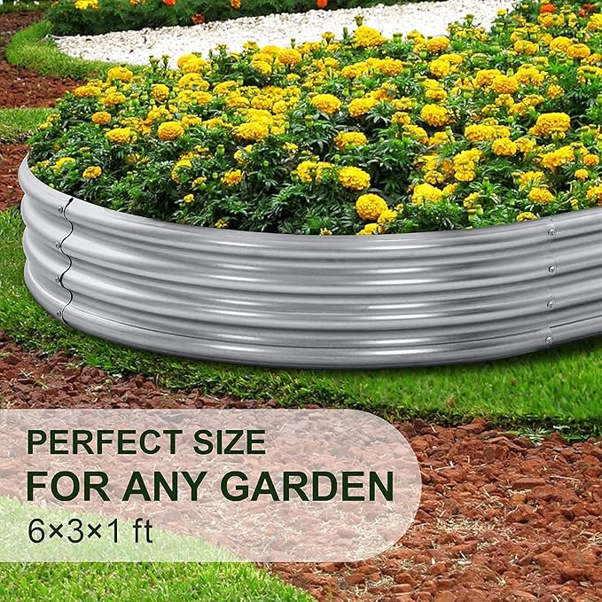 Land Guard Galvanized Planter Raised Beds, 6×3×1ft Galvanized Water Trough, Keyhole Raised Garden Bed Metal Galvanized………