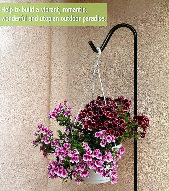 Garbuildman 92 Inch Tall Shepherd Hooks with 5-Forked Base, Adjustable Heavy Duty Bird Feeder Pole Stand Hanger for Outdoor, Shiny Black, 2 Pack