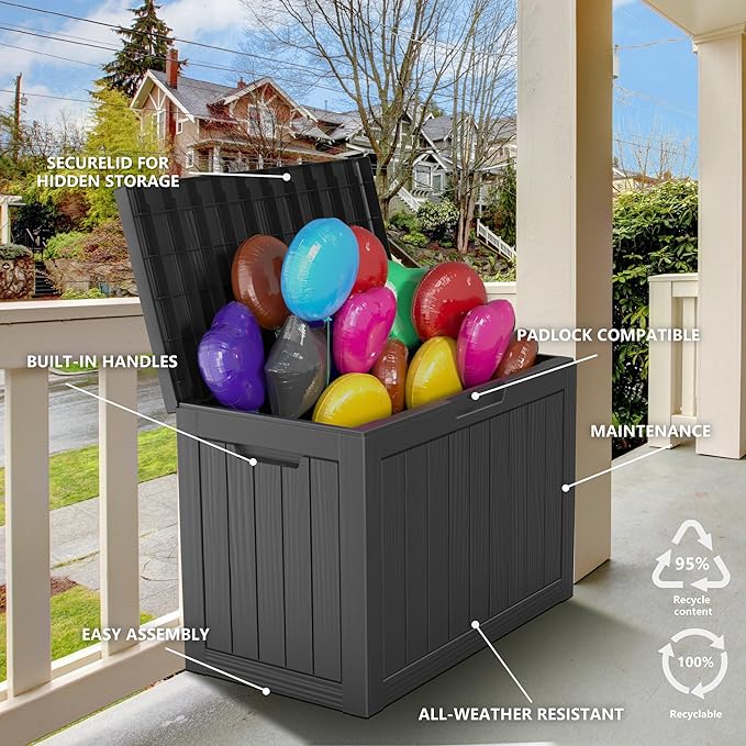 45 Gallon Waterproof Outdoor Storage Box,Resin Deck Box,Lockable Outside Storage Box Container for Patio Furniure,Garden,Tools (45 Gallon,Black)