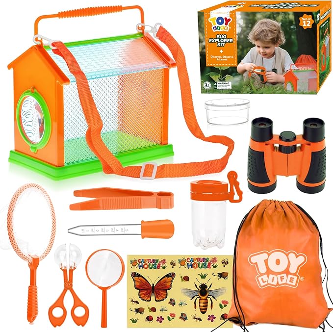 TOY Life Bug Catcher for Kids, Bug Catching Kit Kids Explorer Kit with Butterfly Net, Catching Tool, Tweezers, Magnifying Glass, Binoculars, Insect Catcher, Educational Outdoor Toys Kid Adventure Set