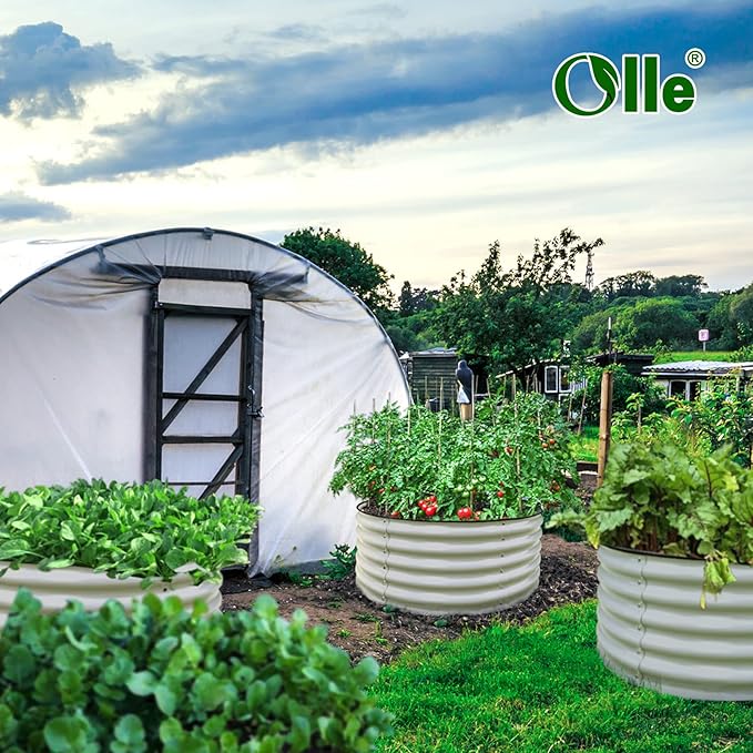 Olle 17" Tall, 42" Round Metal Raised Garden Bed Kits, Planter Raised Beds for Gardening, Raised Flower Bed Galvanized Planter Box, 3.5 * 3.5 * 1.4Ft,Ivory