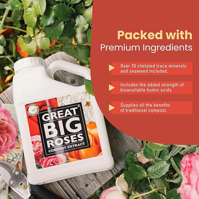 Great Big Roses – Soil and Rose Fertilizer Booster to Grow The Best Roses and Flowers; Rose Food Compost Extract for Rose Bush, 2.5 Gallon Concentrate (Makes 80 Gallons)