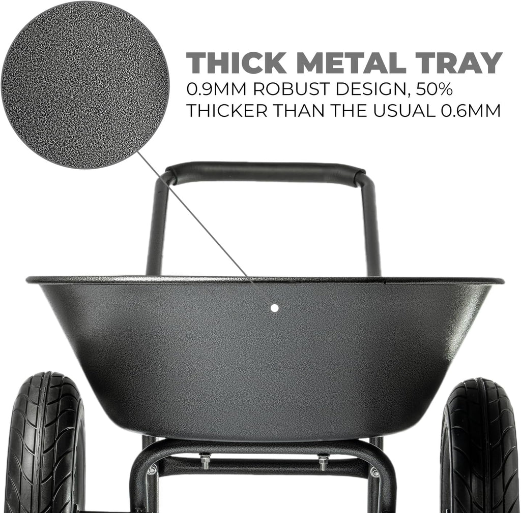 XtremepowerUS Dual-Wheel Utility Wheelbarrow Garden Cart Built-in Stand Flat-Free 16" Tires 5 cu/ft. 330 LBS Capacity Metal Tray for Lawn, Gardening
