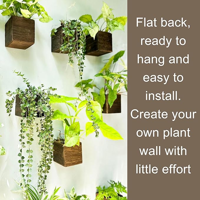 LaLaGreen Wood Planter Boxes for Plants (8 Pack, 4x4 Inch) Small Square Wall Mounted Planters for Indoor Plant, Herb Wooden Box Hanging Flower Pot Plant Holder Outdoor Fence Vertical Garden Home Decor