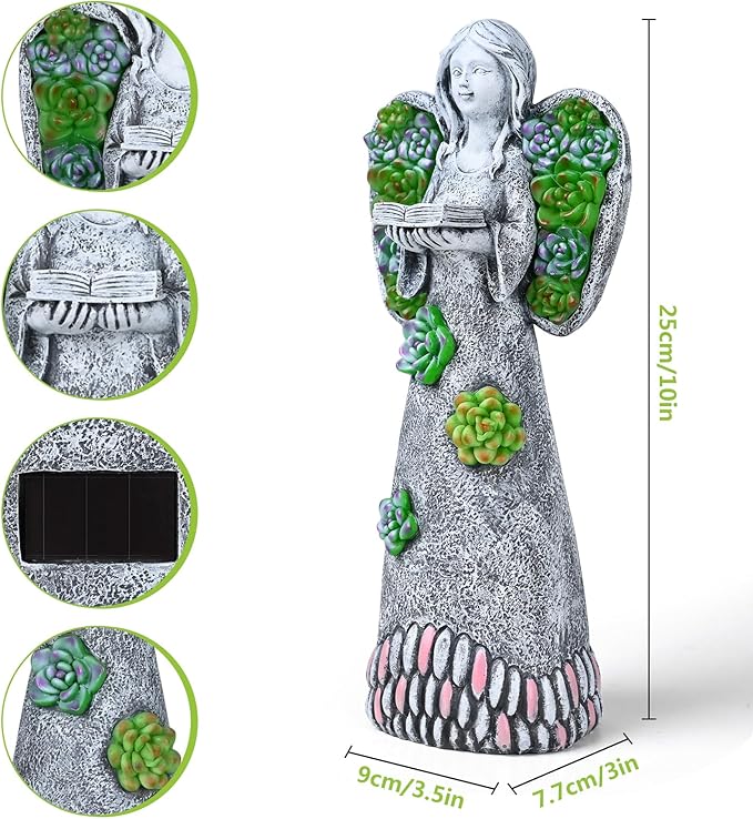 Garden Angels Statue-Solar Angel Statues Cemetery Decoration- Outdoor Memorial Pray Angels Figurine for Patio Lawn Yard Porch Decorations,10.24 Inches