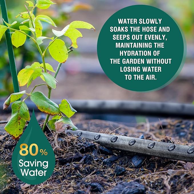 Soaker Hose 25ft for Garden Beds, Drip Irrigation Hose Saves 80% Water, Leak Proof Sprinkler Hose For Garden, Lawn, Flower Bed, Vegetable Field (25FT)