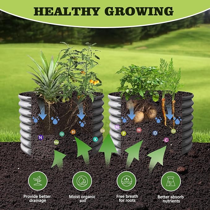 A ANLEOLIFE 2-Pack 3ft x 24” Tall Galvanized Raised Garden Beds Outdoor, Round Metal Planter Box for Planting Vegetables Flowers Herb, Anti-Rust & Easy-Setup, Quartz Grey