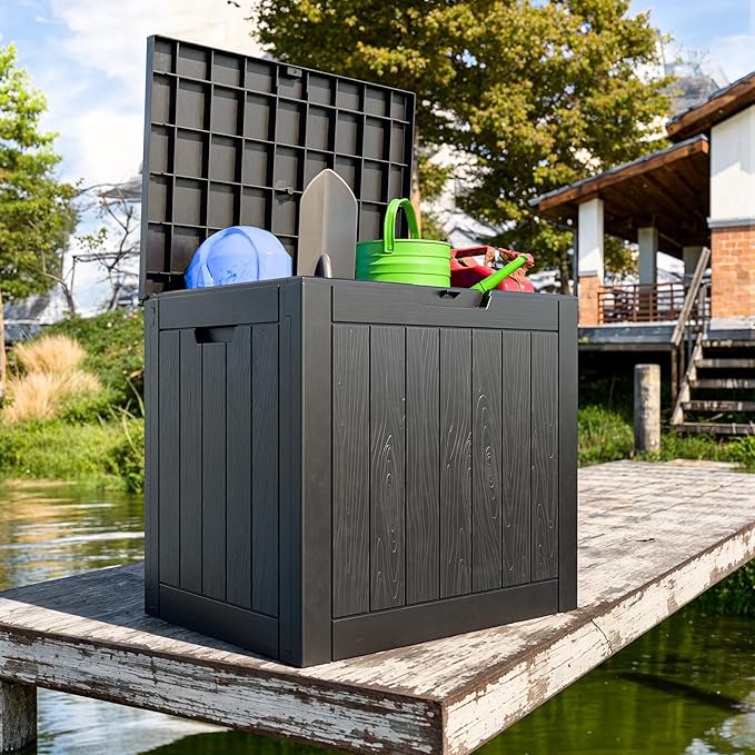 31 Gallon Waterproof Outdoor Storage Box,Resin Deck Box,Lockable Outside Storage Box Container for Patio Furniure,Garden (31 Gallon Black)