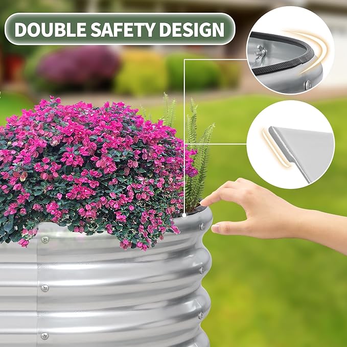 1MORE Galvanized Raised Garden Bed- Planter Garden Boxes Outdoor, Raised Beds for Gardening, 8x2x1ft Metal Garden Bed Kit for Vegetables Flower, Planter Raised Beds with Protective Tape & Tools.Silver
