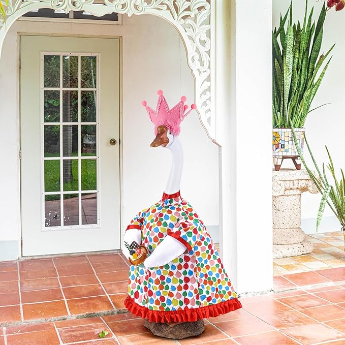 Happy Birthday Goose Outfit Silly Lawn Porch Goose Clothes Shirt for 23'' Cement Duck Decorations(Pink)