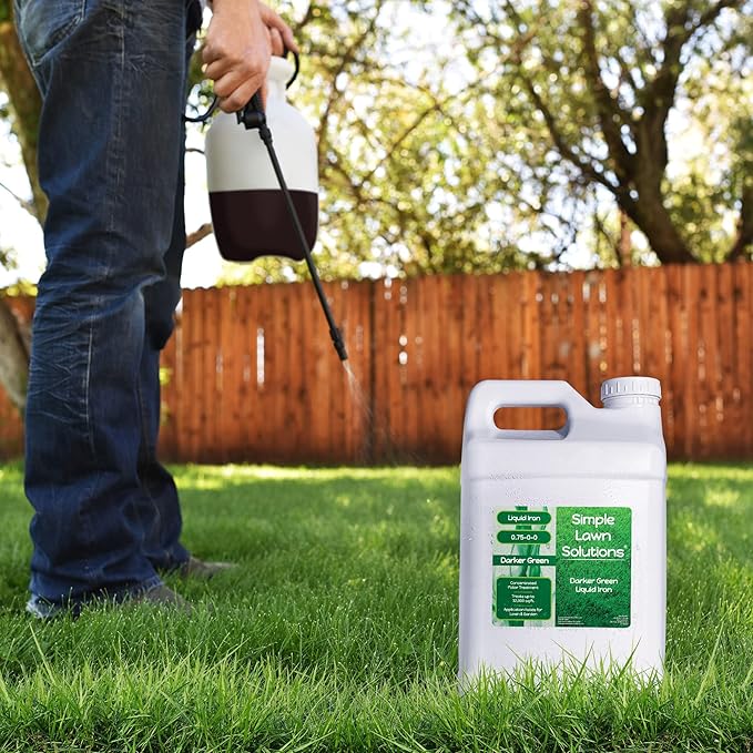 Simple Lawn Solutions - Liquid Iron Darker Green - Chelated Micronutrients - Concentrated Booster for Lawn, Indoor Plants and Outdoor Garden (2.5 Gallon)