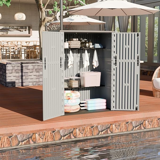 Weatherproof Storage Lightweight HOMSPARK Outdoor Storage Shed Weather Resistance, Patio Storage Cabine ...