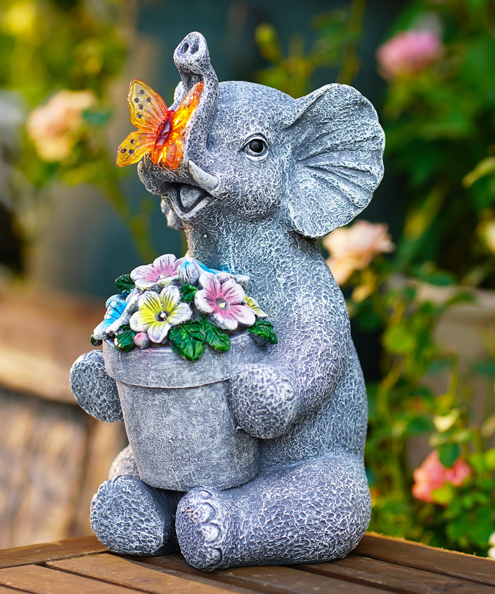 Acgarten Solar Elephant Statue Outdoor Garden Decor Porch Patio Lawn Light