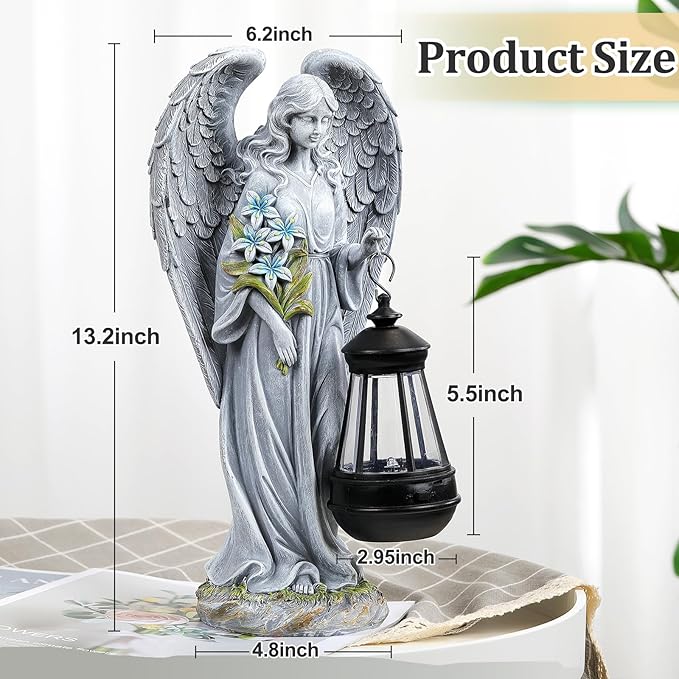 Solar Angel Outdoor Garden Decor Statues – 13.2 inches Solar Outdoor Sculptures for Outside Yard Art Patio Balcony Front Lawn Ornaments Gifts for Mom Grandma Women