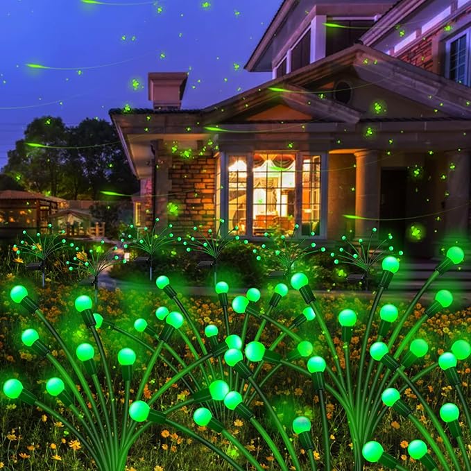Kohlrabi Solar Garden Lights Outdoor, 4 Pack 40 LED Green Firefly Lights Waterproof, Starburst Solar Wind Swaying Light for Outside Yard Patio Planter Flower Bed Walkway Christmas Decoration