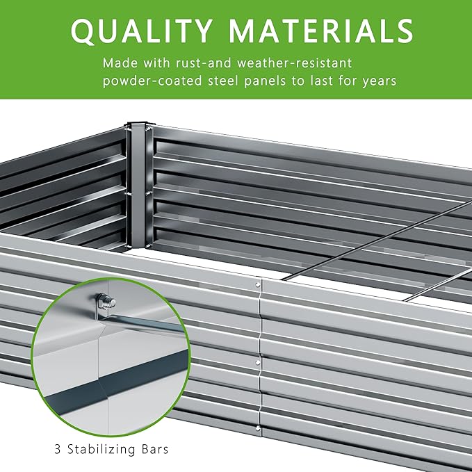 2PCS 8x4x1FT Galvanized Raised Garden Bed Kit,Vegetable Boxes-Rectangle Metal Flower Box,Large Planter Raised Beds Outdoor Garden for Planting,Fruit,Herb-Sliver