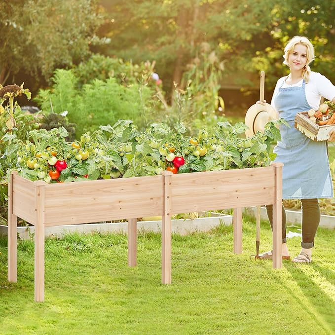 Giantex Raised Garden Bed, Elevated Wood Planter Box with Drain Hole, Gardening Planter Raised Bed for Planting Vegetables Flowers Succulents Herbs,73" Lx23 Wx30 H
