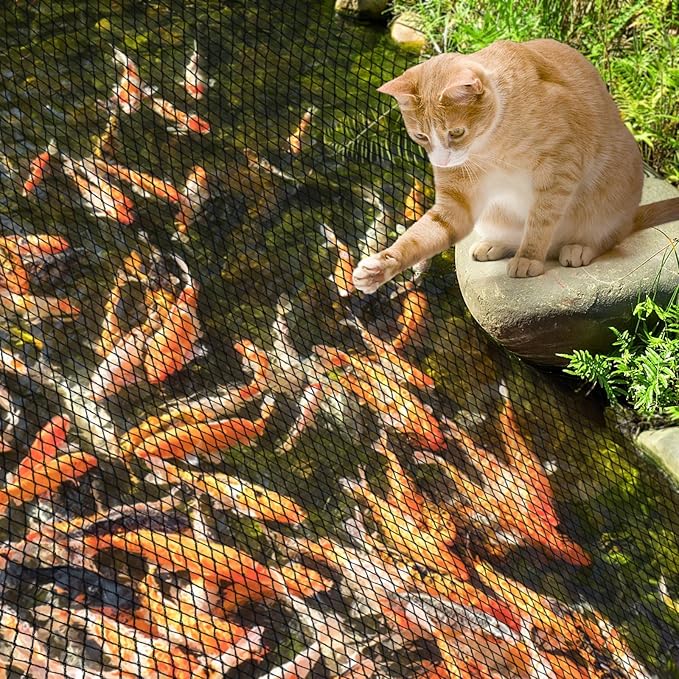 PACETAP Pond Netting Kit 10 x 10 Ft for Leaves, Heavy Duty Koi Pond Cover, Pool Protective Cover Netting with Stakes Protecting Koi Fish from Birds, Cats, Predators