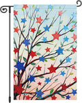Louise Maelys 4th of July Garden Flag Patriotic Five-pointed Stras Tree Independence Day 12x18 Inch Welcome Double Sided Stars and Stripes Small Burlap Yard Sign Outside Outdoor House Decor