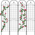 4 Pack Metal Garden Trellis 86.7" H Garden Fence Rustproof Trellis for Climbing Plants Support Roses Flower Outdoor Lawn, Black Galvanized Tube