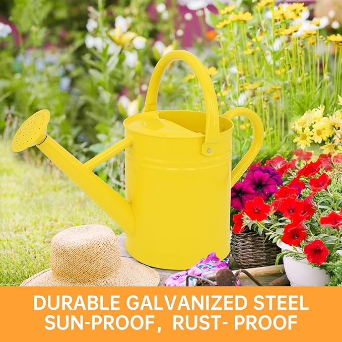Metal Watering Can for Outdoor Plants, Galvanized Steel Watering Can with Removable spout, 1 Gallon,Perfect Home & Garden Décor Yellow